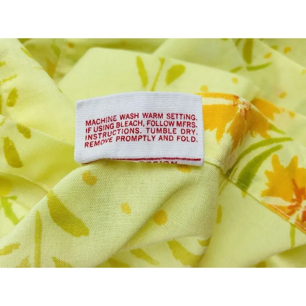Pequot 70s Yellow Flower Power Twin Flat Sheet Muslin Dacron Wildflowers Orange